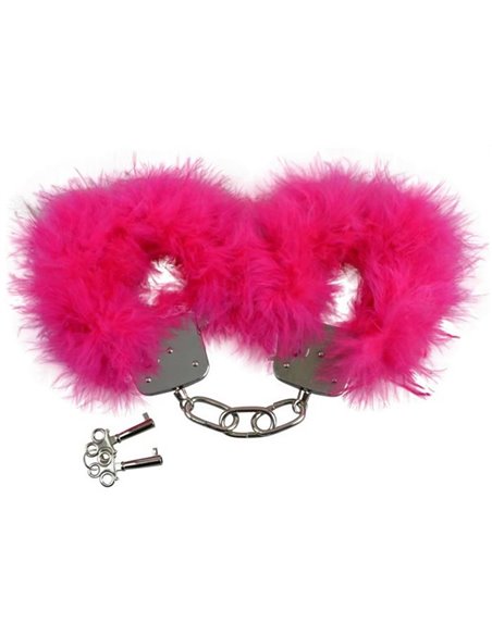MANETTE CON PELO METALLIC HANDCUFFS FEATHER PINK